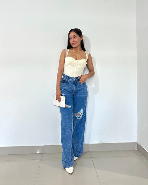 JEAN WIDE LEG DESGASTES