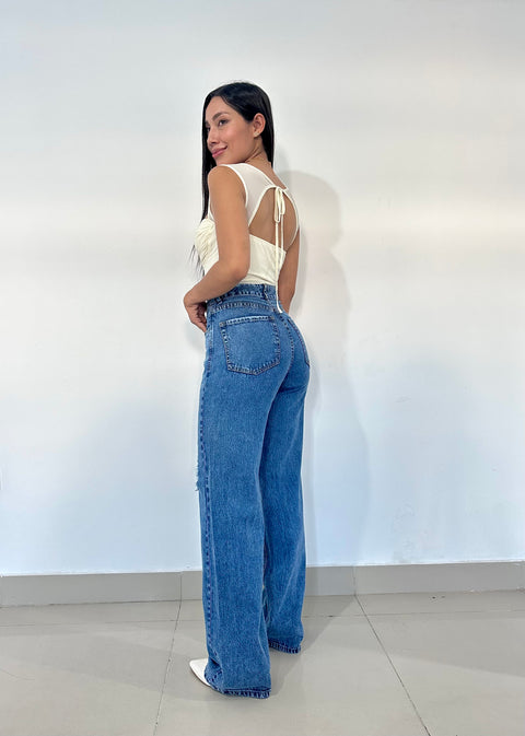 JEAN WIDE LEG DESGASTES